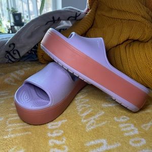CrocBand Platform Slides WORN ONCE, Lavender and Peach